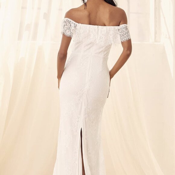 NWT Lulus Cherished Forever White Off-the-Shoulder Lace Maxi Dress​ - Picture 5 of 11